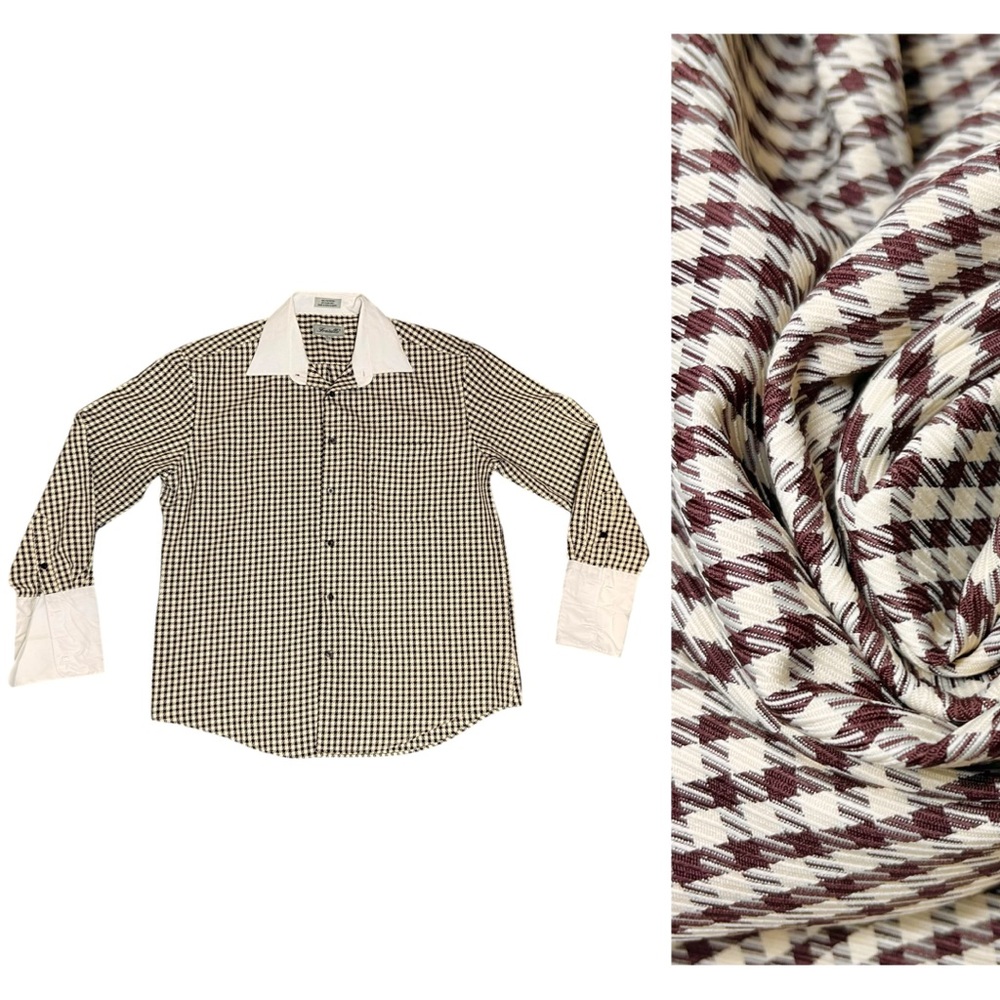 Vintage Fratello Shirt Mens Houndstooth Sleeve French Cuff Button Up 17.5 34/35